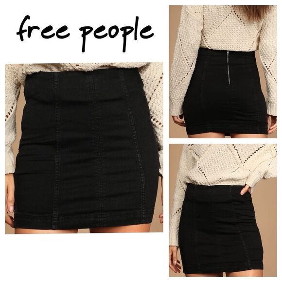 Free People Modern Femme Denim Mini Skirt Black Size 0 - Picture 1 of 10